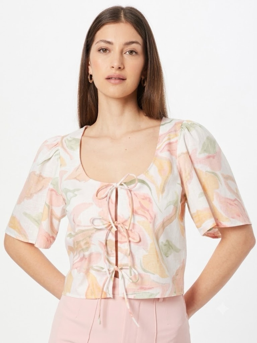 Abercrombie & Fitch Floral Poplin Tie-Front Top | Size Medium